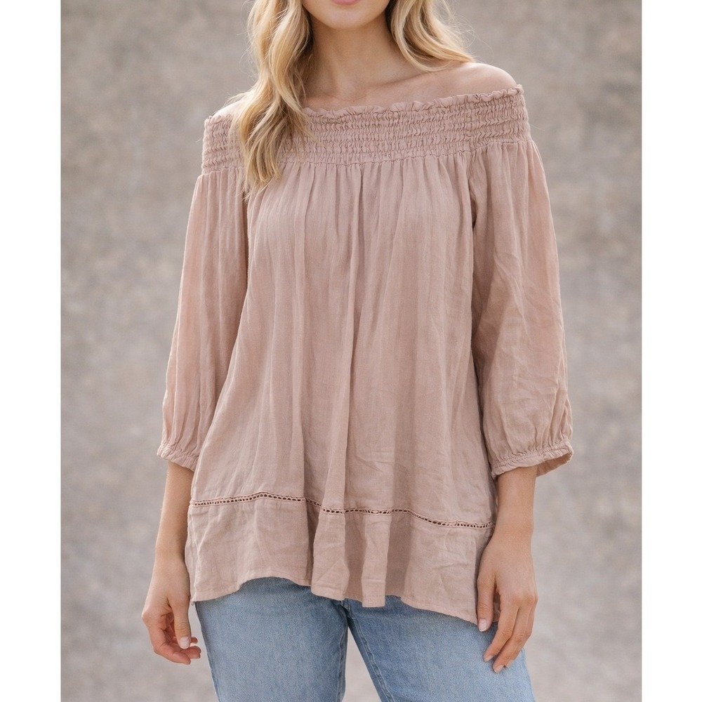 Knox Rose Womens Smocked Off The Shoulder Blouse Mauve Boho Top Size S